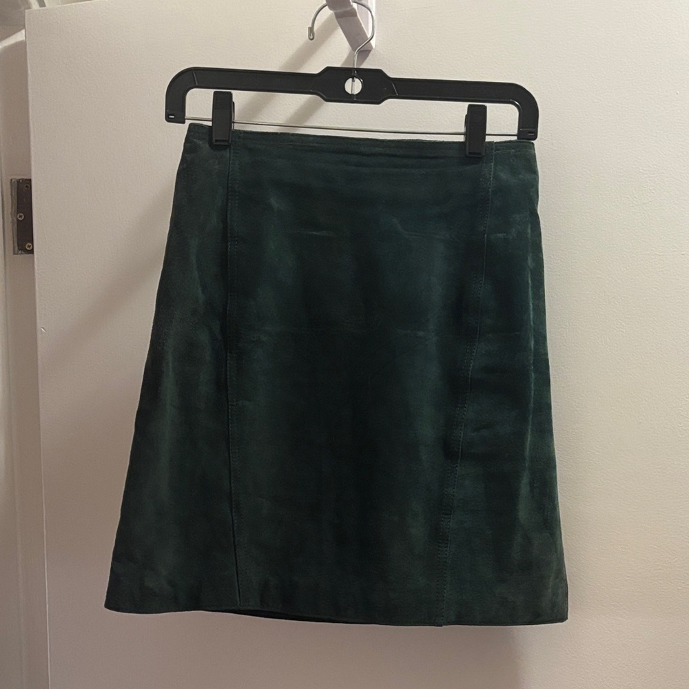 Brandon Thomas Green Suede Leather Mini Skirt